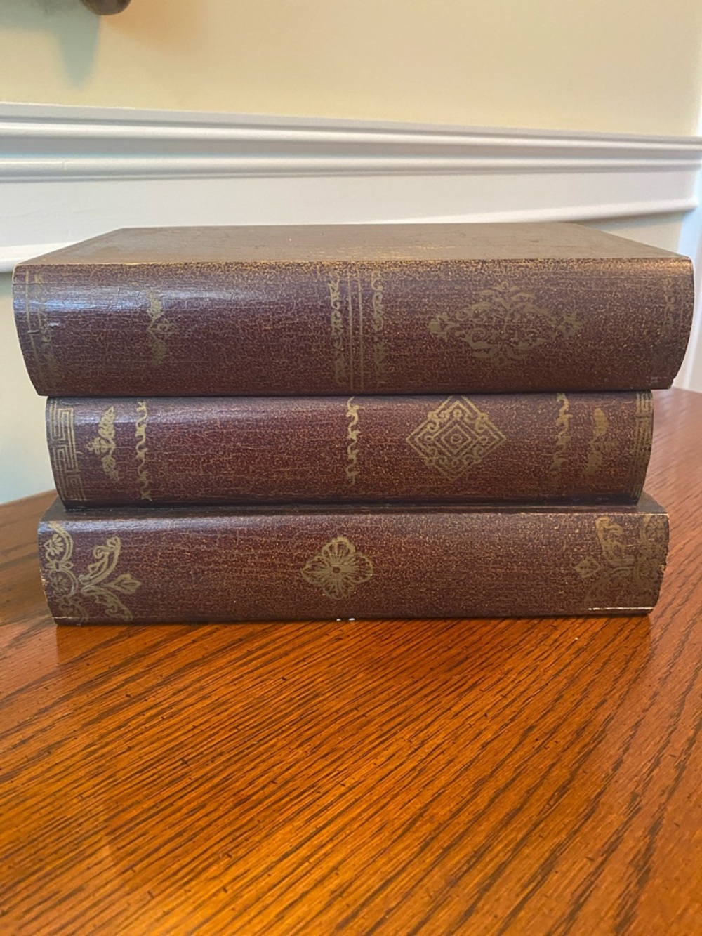 Decorative Faux Book Set in Deep Brown with Gold Accents